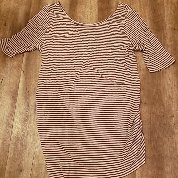 Isabel Maternity by Ingrid & Isabel Tops - White and caramel striped maternity shirt